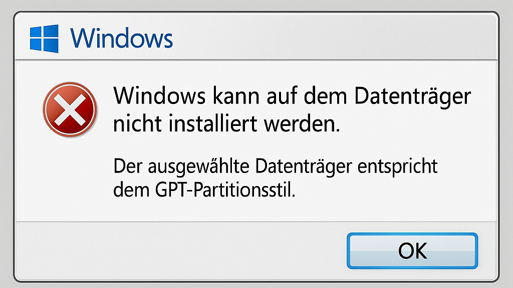 GPT/MBR : Windows kann auf Datenträger nicht installiert werden