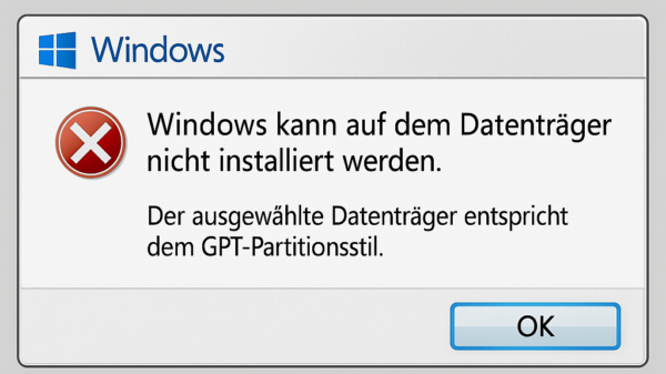 GPT/MBR : Windows kann auf Datenträger nicht installiert werden