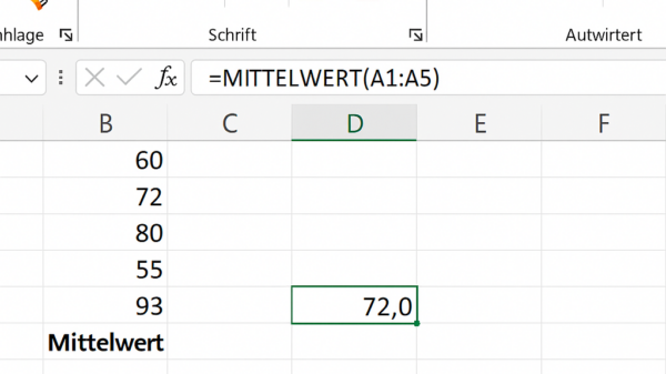 Durchschnitt in Excel schnell berechnen – mit der MITTELWERT‑Funktion