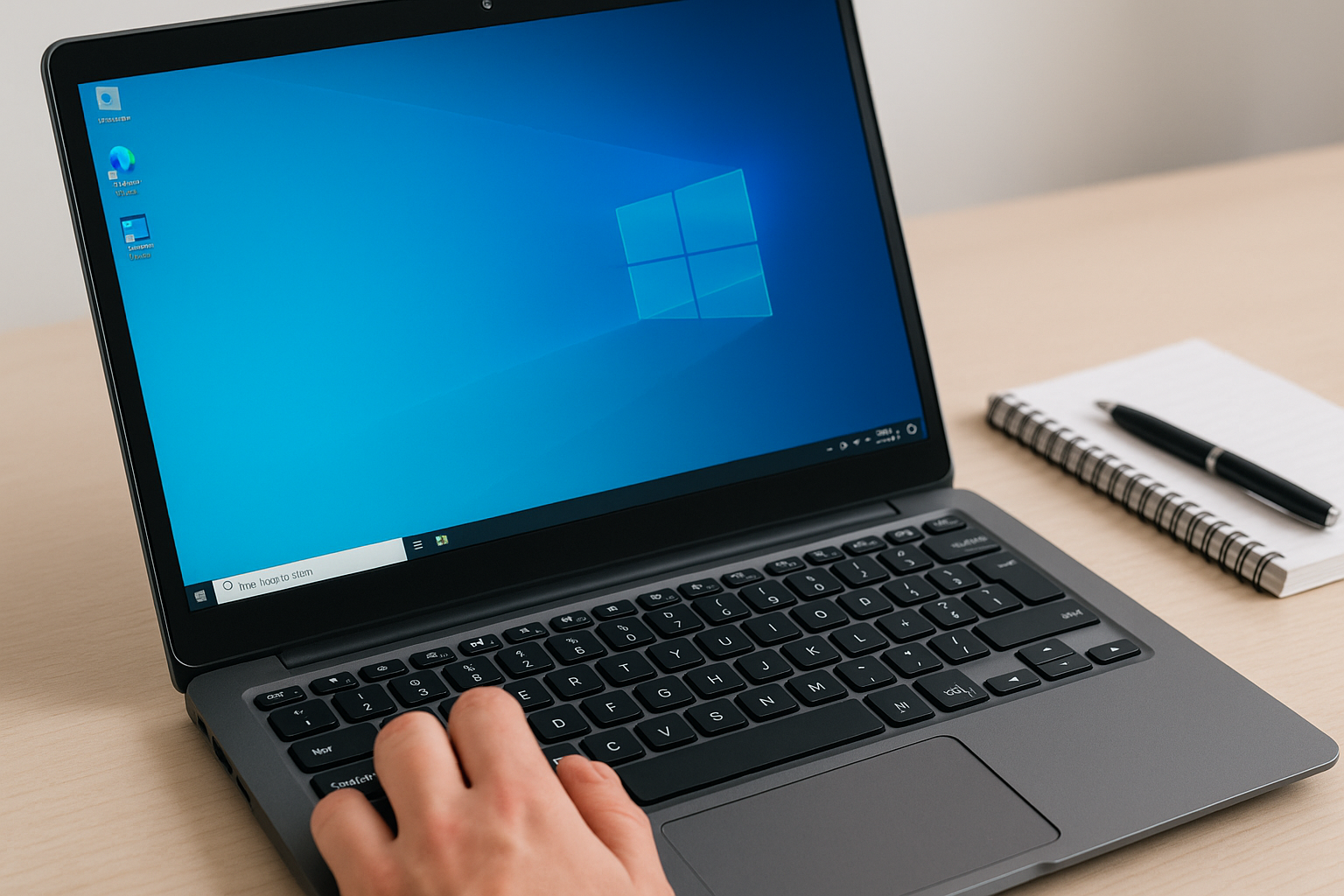 Screenshot am PC unter Windows erstellen – Hand drückt Tastenkombination auf Laptop-Tastatur für Bildschirmfoto.