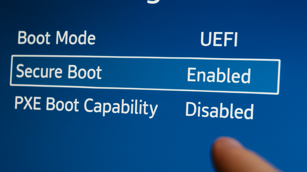 Bildschirmfoto eines BIOS/UEFI-Menüs mit aktivierter Secure-Boot-Option für Windows 11.