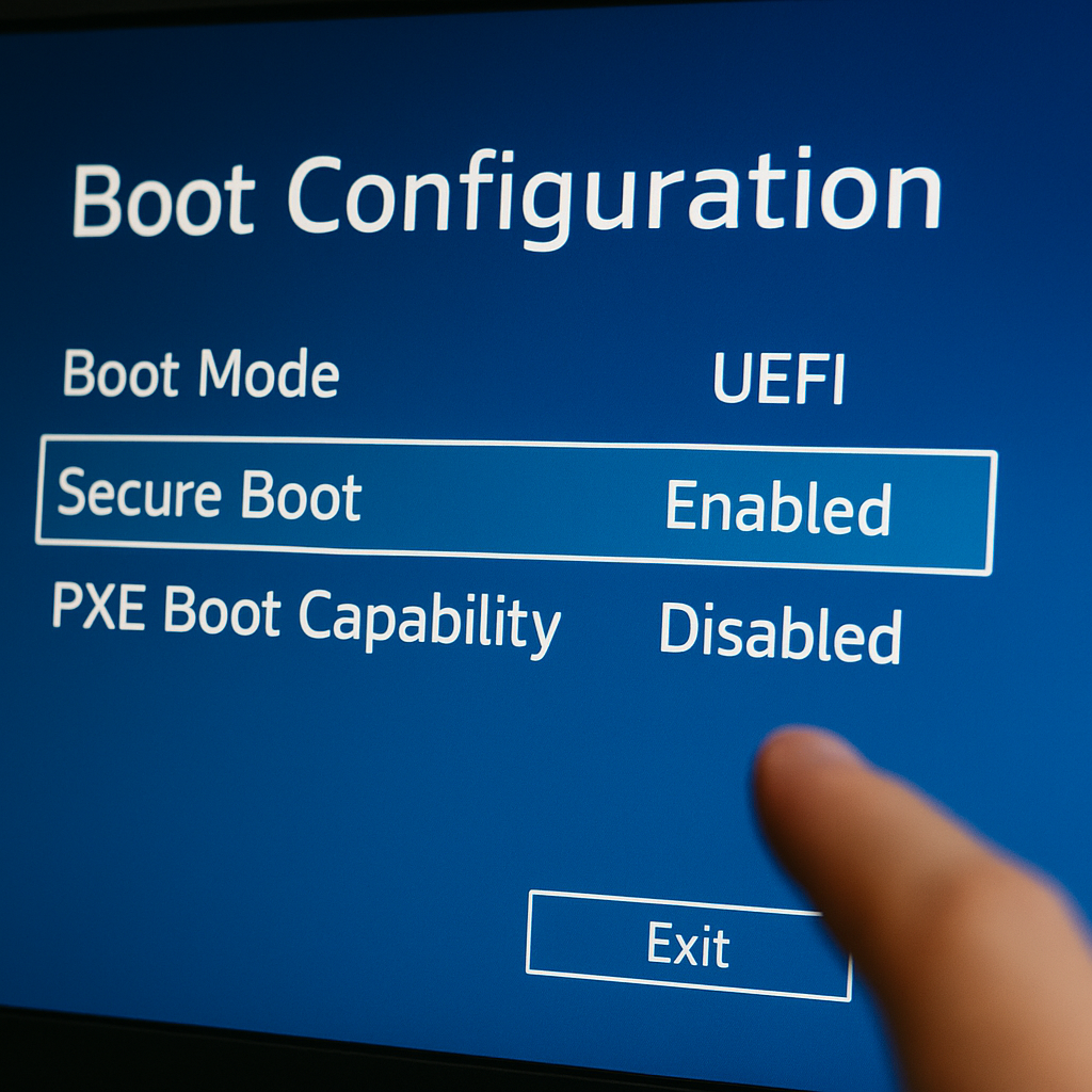 Bildschirmfoto eines BIOS/UEFI-Menüs mit aktivierter Secure-Boot-Option für Windows 11.